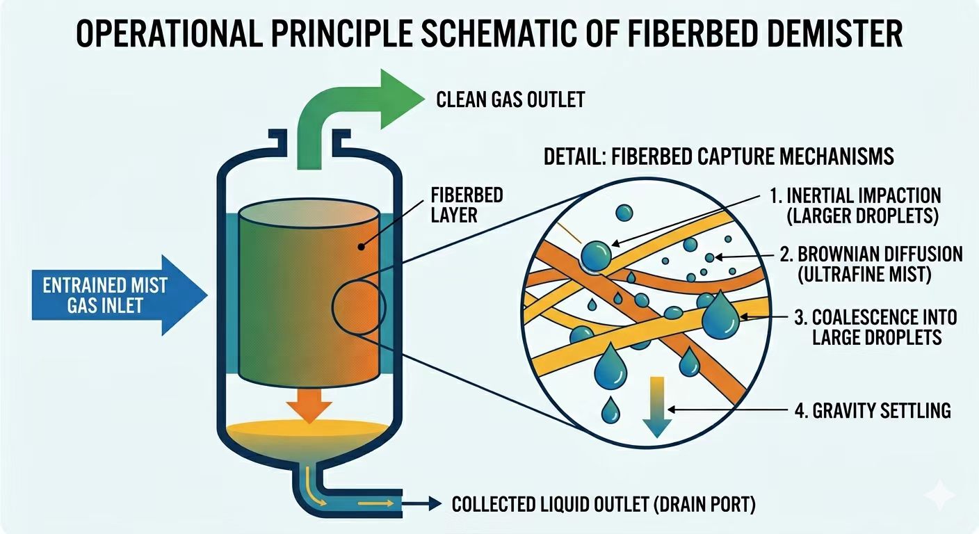 OPERATIONAL-PRINCIPLE-SCHEMATIC OF-FIBER-BED-DEMISTER
